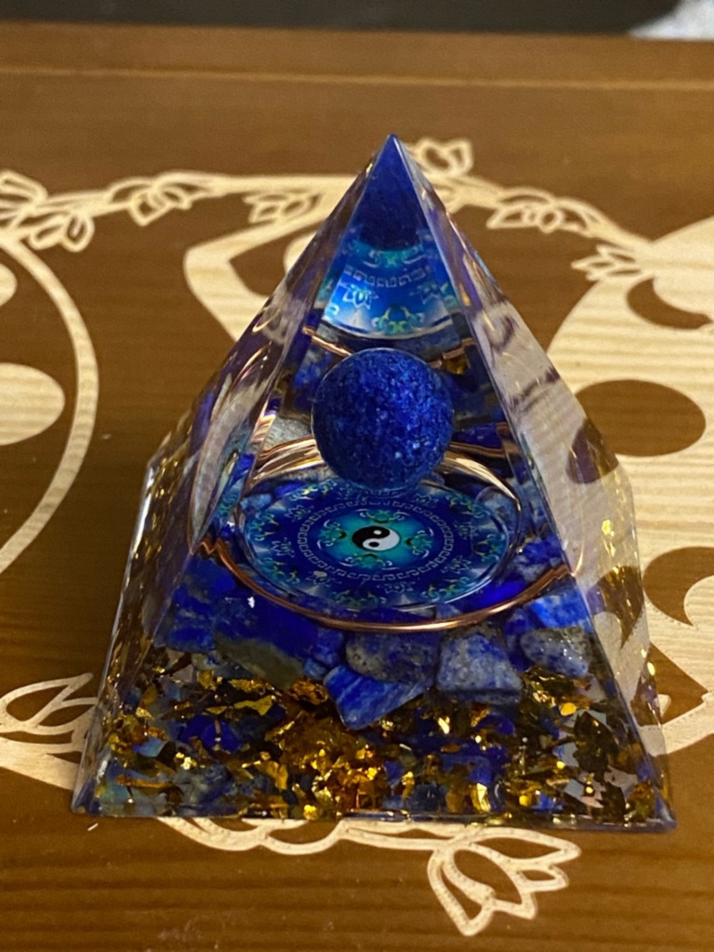 Orgone Pyramid Decorative Crystals lapis lazuli  Sphere Yin Yang Gold Accents
